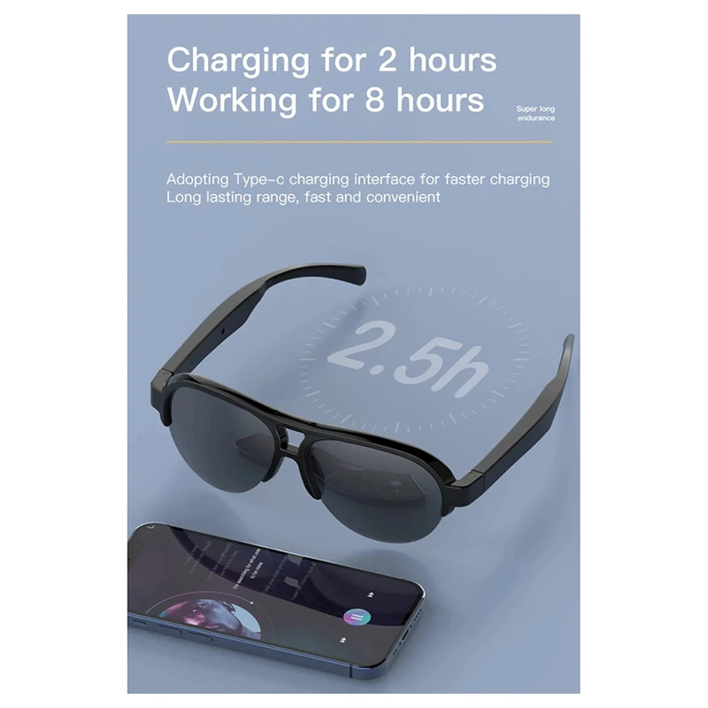 RISE-F08 Gafas de sol Bluetooth Gafas inteligentes Llamadas manos libres Gafas de sol de música Adecuado para auriculares Bluetooth móviles