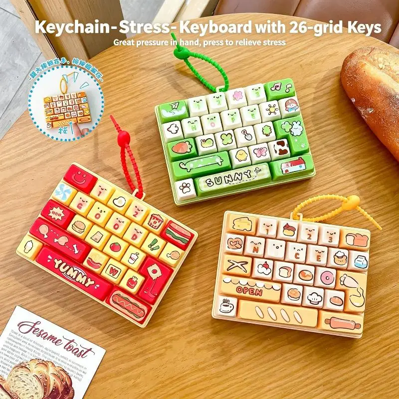 Cute 26 Key Stress Relief Keyboard Toy Keychain Creative Mini Pendant Decor Accessory Birthday Gift For Kids Students