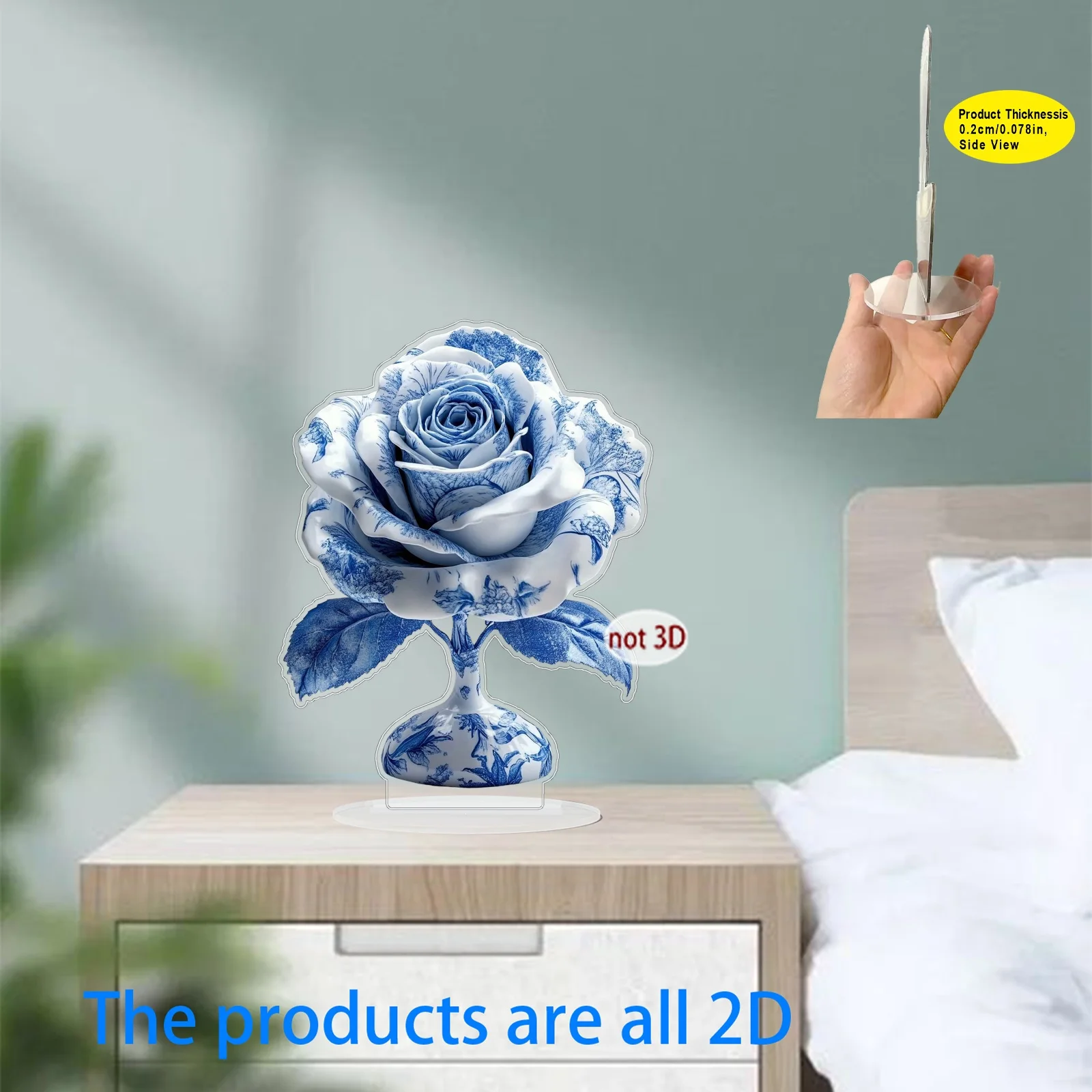 2D Flat Design, Made of Acrylic Material, Blue And White, Imitation Blue And White Porcelain Style Vase, Acrylic Desktop Decorat