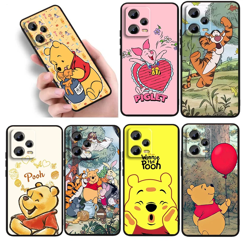 Disney Winnie The Pooh For Xiaomi Redmi Note 13 12R 12 12S Turbo 11 11T 11S 10 10S Pro Plus 5G Black Cover Phone Case