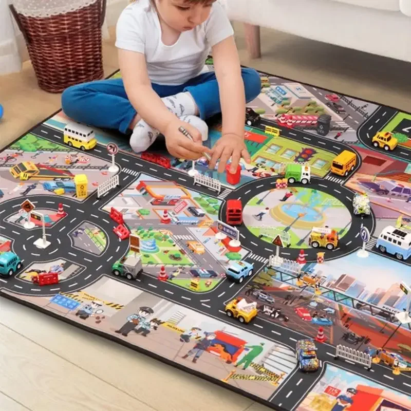 

Многоразовый игровой коврик с городским пейзажем, игрушка с рисунком дорожного транспортного средства для детей, для занятий в