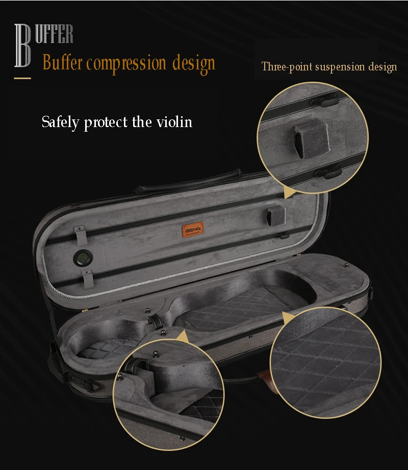 4/4 Violin case High-grade waterproof and compressive fashion Square Box Violin Square Case With hygrometer