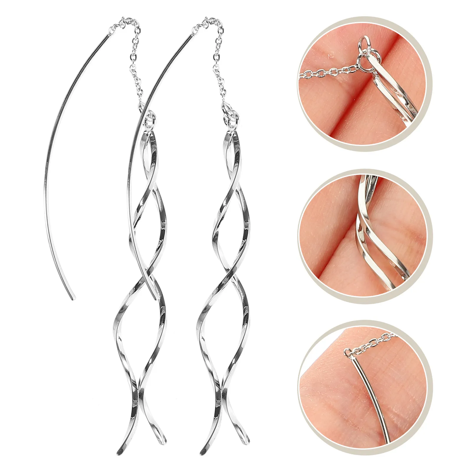 1Pair Elegant Long Chain Threader Earrings Lightweight Tassel Drop Earrings Copper Plating Non-Allergy for Women Wedding Party