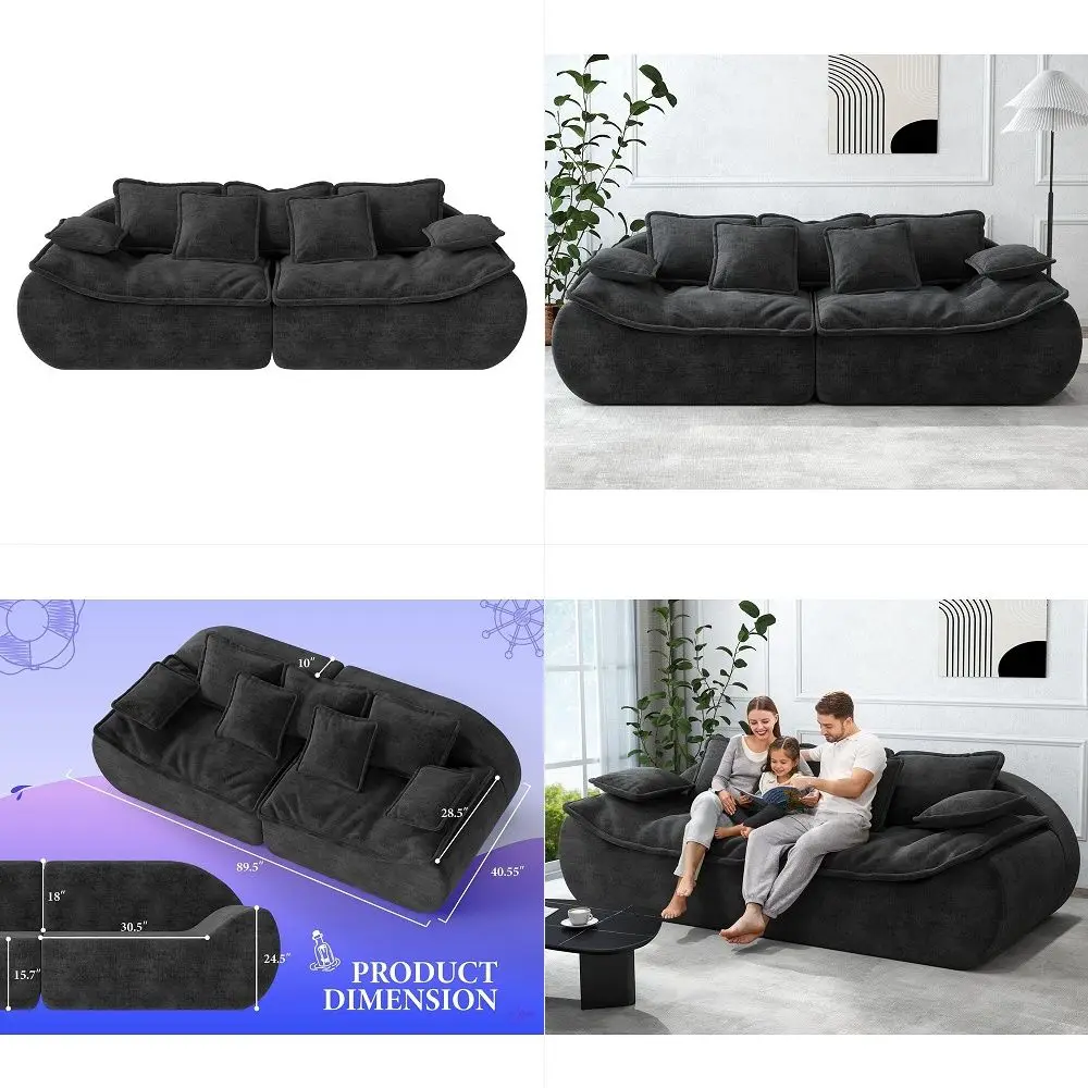 Sofa Couches 3Seater Modular Sectional Sofa, 89Comfy Loveseat with Throw, Deep Seat Small Sofa for Small Space, Memory Foam Sec