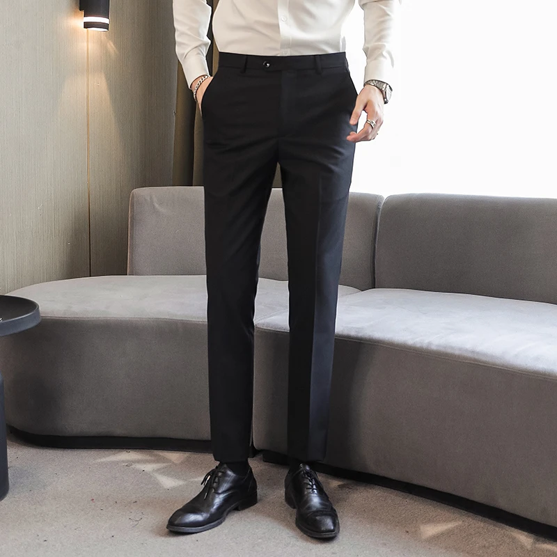 

10 Color Men's Suit Pants Solid Color Business Casual Slim Fit Formal Wear Office Straight Leg Pants Wedding Social Men Clothing