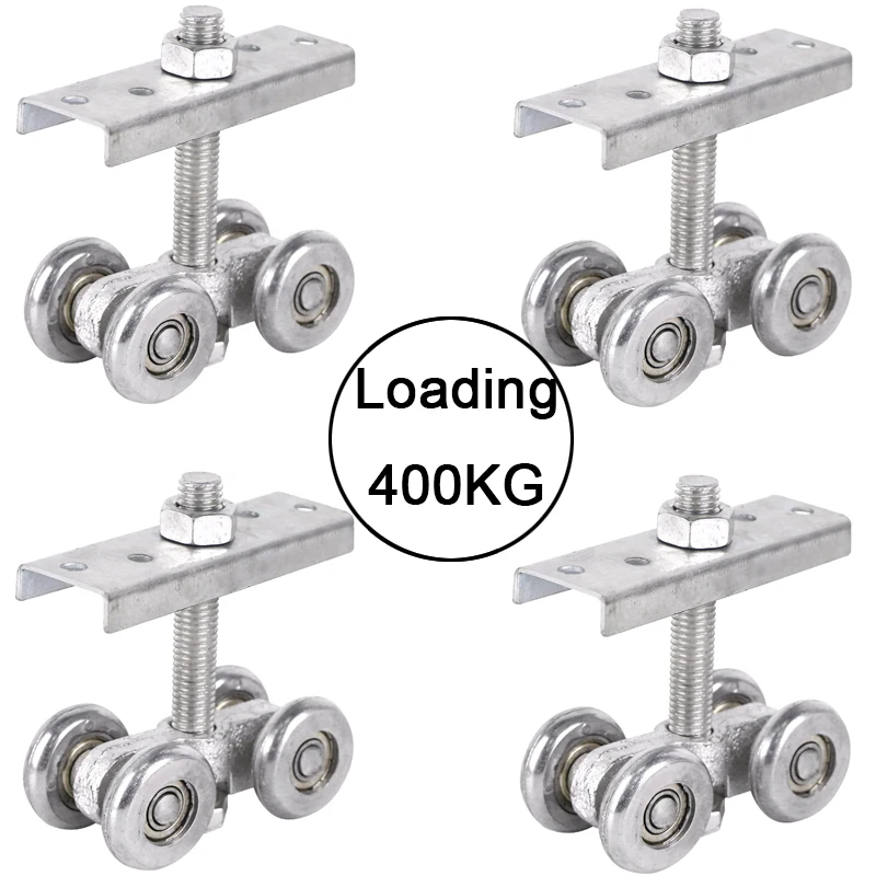 New 4PCS Heavy Industrial Hanging Rail Rollers Sliding Door Rollers Warehouse Orbital Track Lifting Wheels Pulleys Loading 400KG