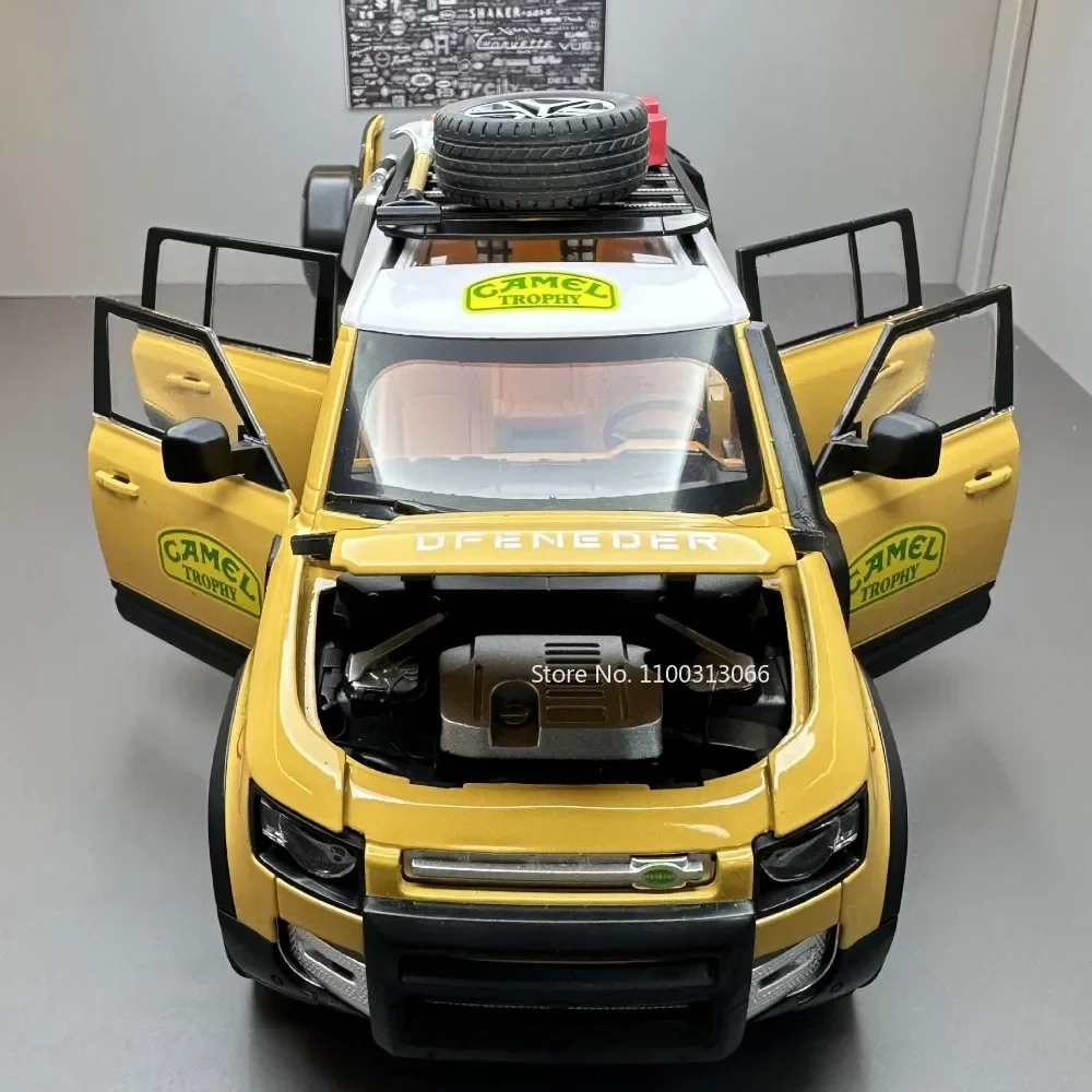 1:22 Camel Cup Land Rover Defender Car Model Toys Alloy Diecasts Metal Body Vehicle with Light Sound Off Road Car for Child Gift