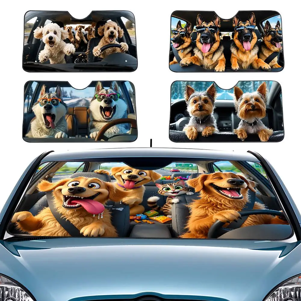 Cute Quirky Pet Dog Car SunShade Windshield Funny Sun Shade Foldable UV Ray Sun Visor Protector Sunshade For Front Window