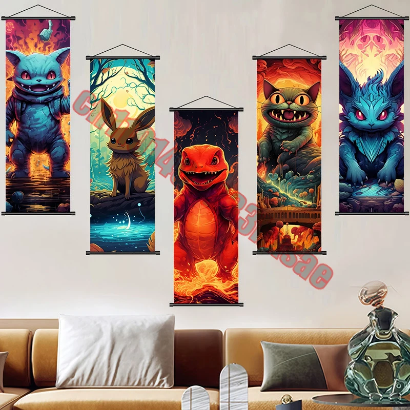 

Cartoon Anime Pokemon, Charizard, Rayquaza, Darkrai, High Quality Art Scroll Painting, Background Wall Art Deco Painting Gift