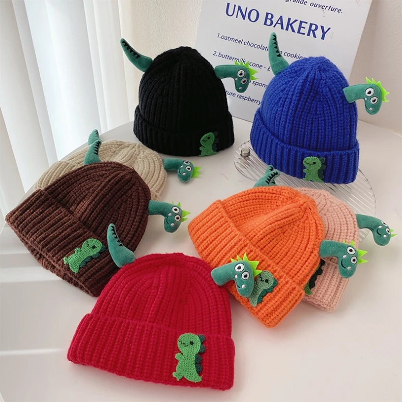 Children winter windproof wool warm hat children cute dinosaur casual hat Korean version of the new warm