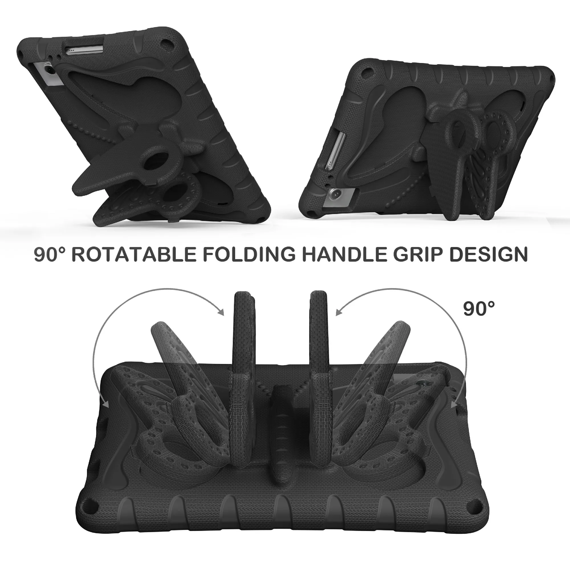 For T-Mobile REVVL Tab 2 (2025) / TCL Tab 10L LTE Gen3 Case Butterfly Kickstand EVA Tablet Cover with Shoulder Strap - Black