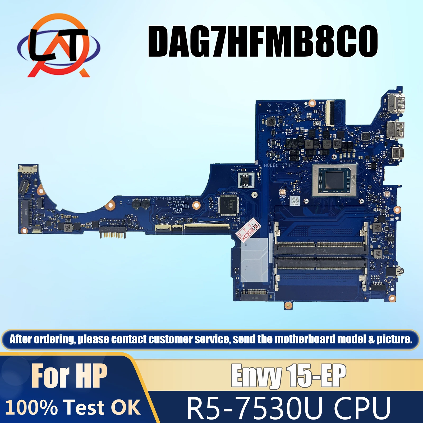 

DAG7HFMB8C0 Mainboard For HP Envy 15-EP M46331-001 M46331-601 Laptp Motherboard with CPU R5-7530U 100% Test OK