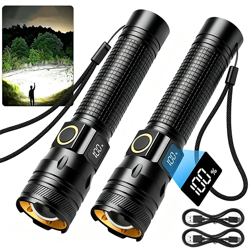 Aluminum Alloy Portable Torch Powerful LED Flashlight USB Rechargeable Outdoor Tactical Zoom Camping Waterproof Flash Light