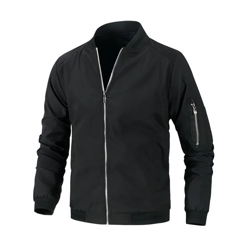 Chaquetas de béisbol para hombre, talla grande, M-6XL, otoño, informal, con cremallera, moda de gran tamaño, cuello levantado, Color sólido, abrigo deportivo de piloto