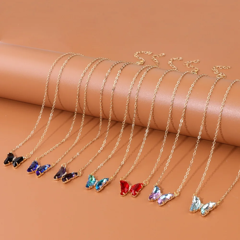 

Colorful Butterfly Crystals Pendant Necklace for Women Adjustable Chain Necklace Amethysts Citrine Charm Neckalce Jewelry Gifts