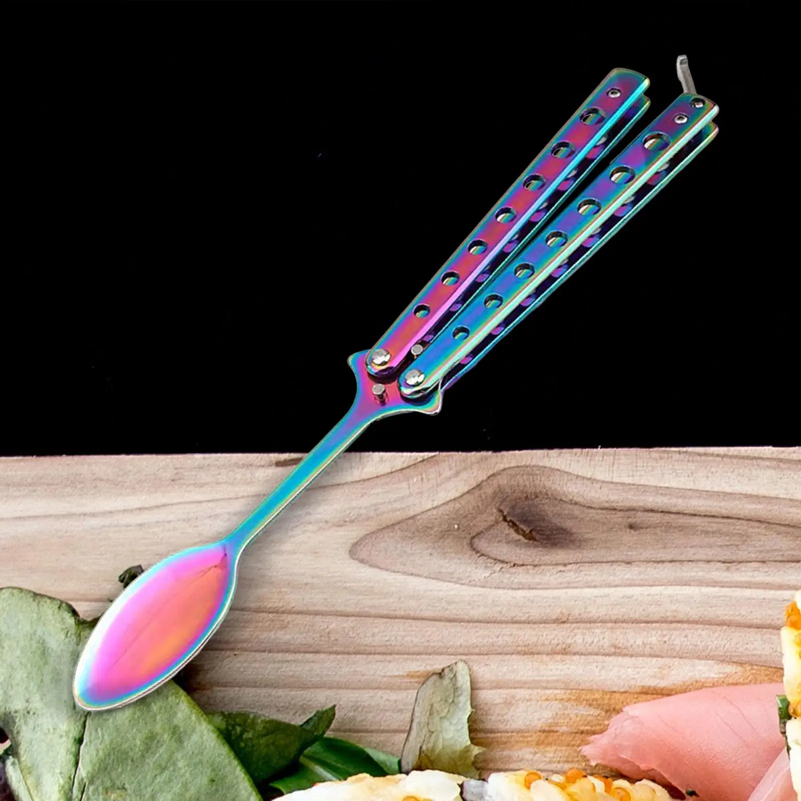 Folding Butterfly Practice Spoon Stainless Steel Outdoor Utensil Camping Tableware for Backpacking Picnic