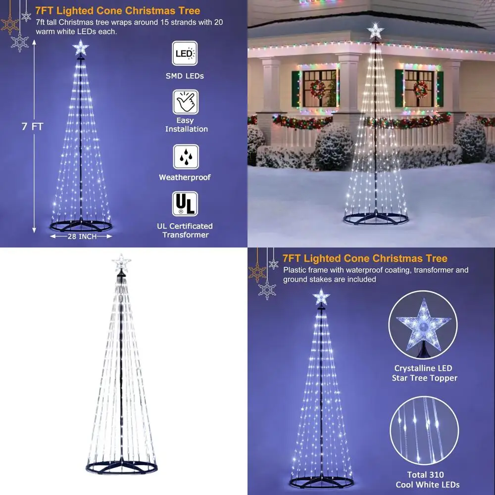 

7-Foot Pre-Lit LED Christmas Cone Tree with 310 Lights, 8 Modes, and Timer for Outdoor Holiday Decor