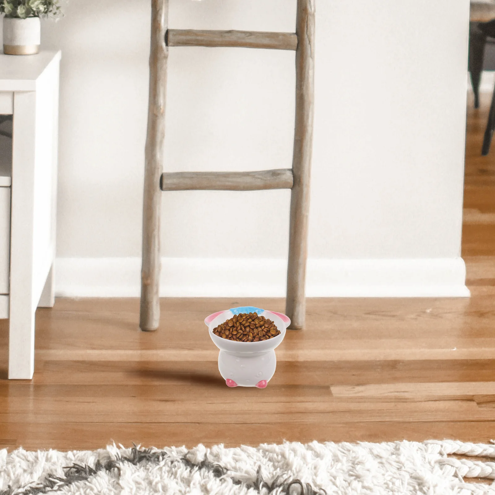

High Platform Cat Bowl Ceramic Cartoon Pet Foods Bowls Feeding Water Dish Automatic