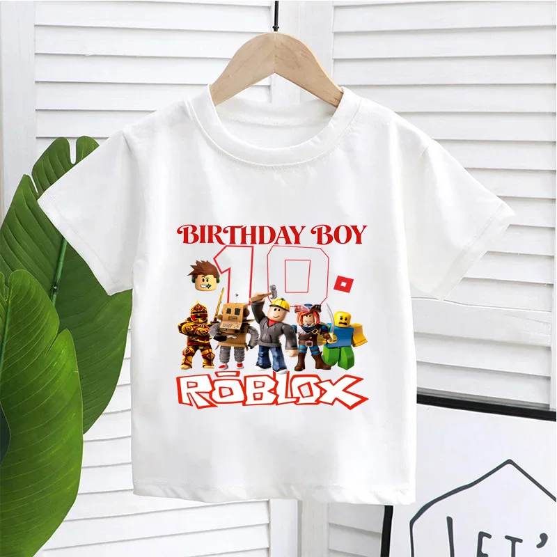 2026 New Roblox Game Kids Cartoon Birthday Number Pattern Cotton T-Shirt Casual Short Sleeve Summer Children's Birthday Gift