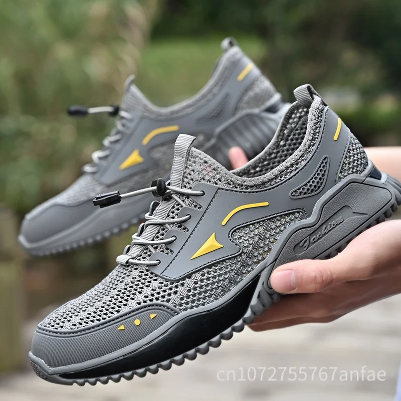 Men's Breathable Casual Shoes Slip-On Sports Mesh Shoes Summer New Trend Flat Rubber Outsole round Toe Low Cut Comfortable
