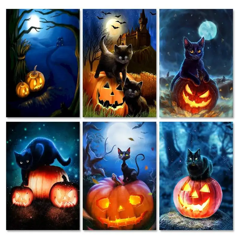 

GATYZTORY Oil Painting By Numbers 40x50cm Kits Pumpkin Black Cat Animals Drawing On Numbers For Adults Kill Time Diy Gift
