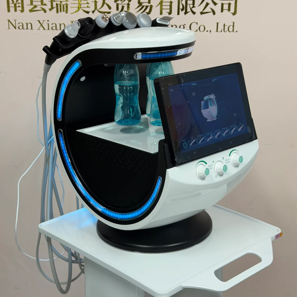 New 7 In 1 Smart Facial Cleansing Skin Analyze Deep Pore Vacuum Hydra Lift Anti-aging Beauty Machine Ice Blue