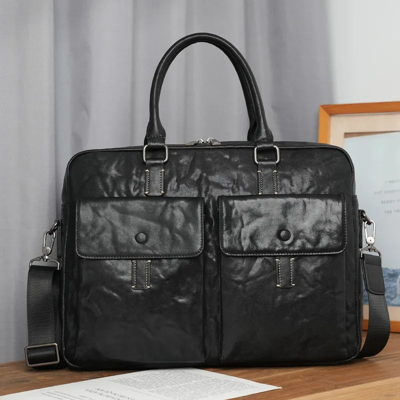 2025 New Handbag Genuine Messenger Bag Leather High-end Business Briefcase Premium Feel Men's Top Layer Cowhide Laptop Bag