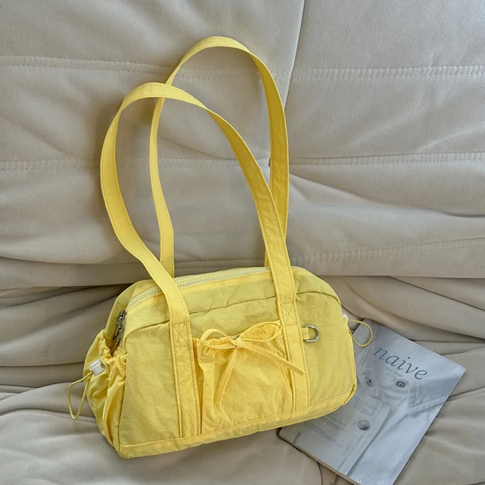 

Cute Korean Style Bow Nylon Shoulder Bag Women Handbag Large Capacity Travel Luggage Bag Solid Color Tote Bag Mommy Bag Outdoor