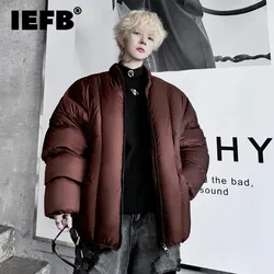 IEFB Korean Style Men's Padded Jackets Batwing Sleeve Stand Collar Solid Color Zipper Thickened Loose Male Coats Stylish 9C8109