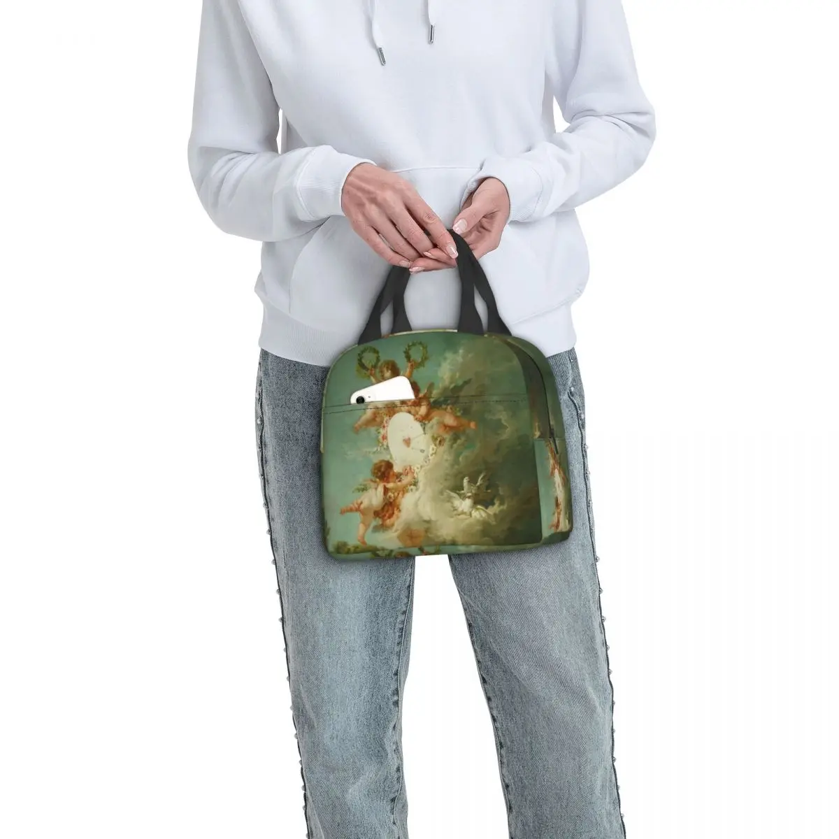 Isolierte Lunchtasche mit mythologischen Engeln, Renaissance-Welken, wasserdichter Kühler, Thermo-Lunchbox, Damen-Lebensmittelbehälter, Tragetaschen