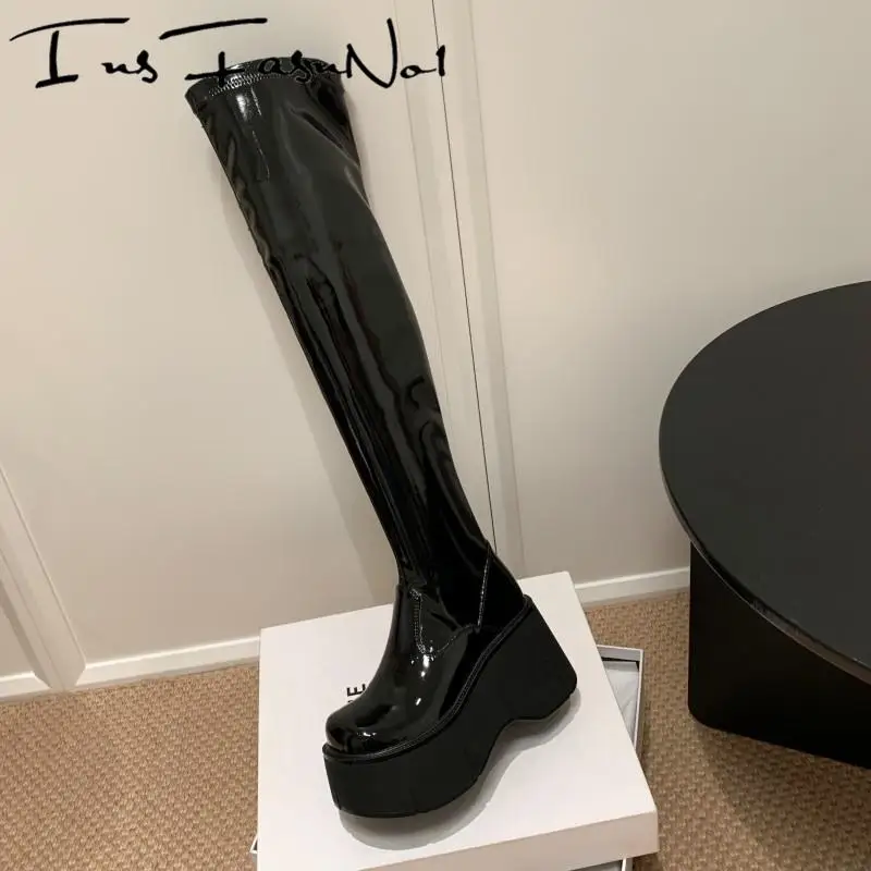 Ins Hot Spice Girl Thick Bottom Over The Knee Boots Women Chunky Platform High Heel Stretch Boots All Match Fashion Botas Mujer