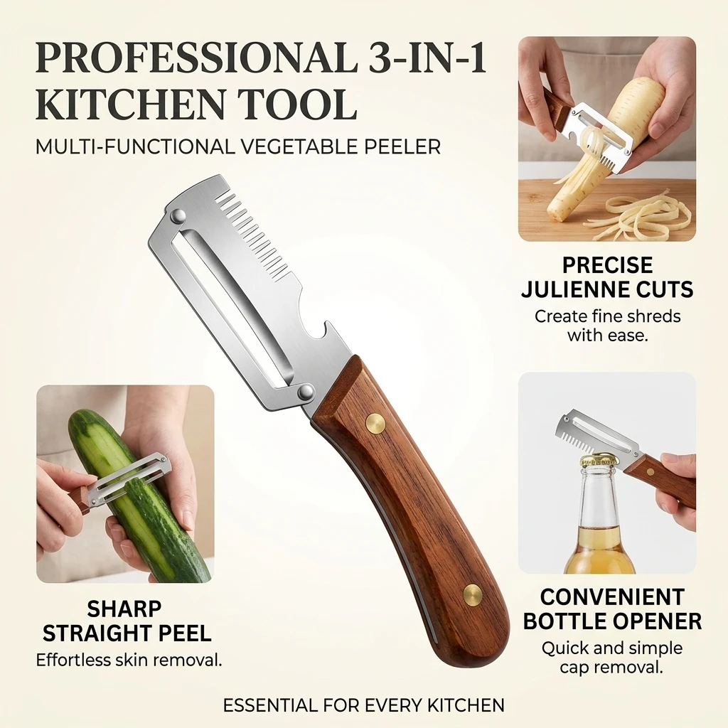 2-in-1 Serrated Peeling Knife Non-Tripping Steel Scraper Scallion Silk Tool Kitchen Fruit Melon Planing Sugarcane Cutting Divine