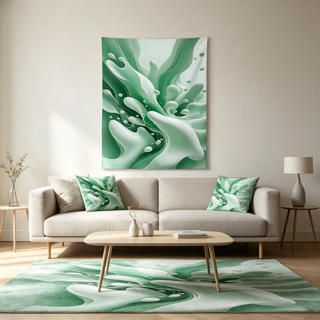 1PC Green Liquid Wave Art Print Backdrop Banner, Bedroom Living Room Photo Background, Polyester, Home Decor, Wall Art