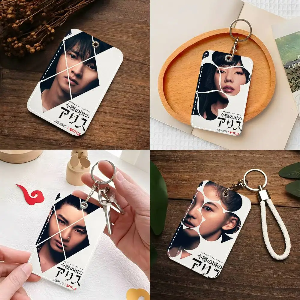 1pc Alice In Borderland Card Case Keychain Access Card Bag Key Tag Ring Leather Card Holder Key Ring Access