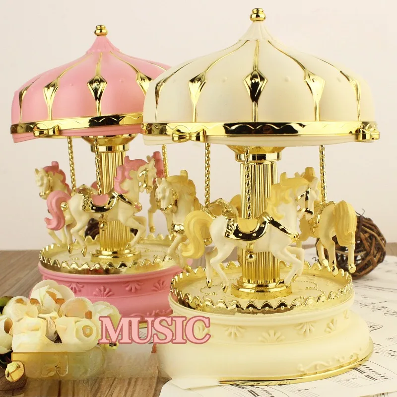 

Romantic Carousel Music Box Colorful Lights Music Box Creative Retro Gift for Girlfriend Festival Gift Home Decoration