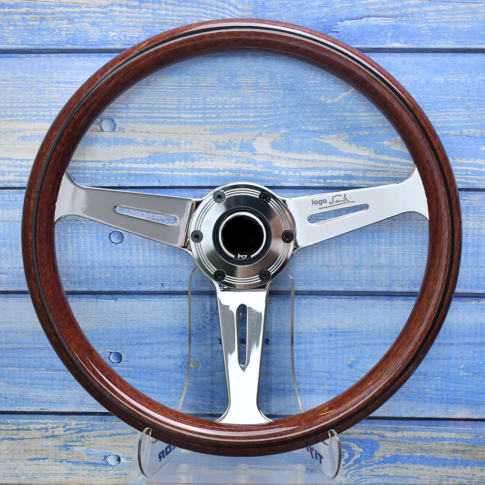 

Universal Wood Grain Retro Steering Wheel Anti-Slip Falt Bracket Sport Steering Wheel With 3-Circles 6 Bolts Horn Button
