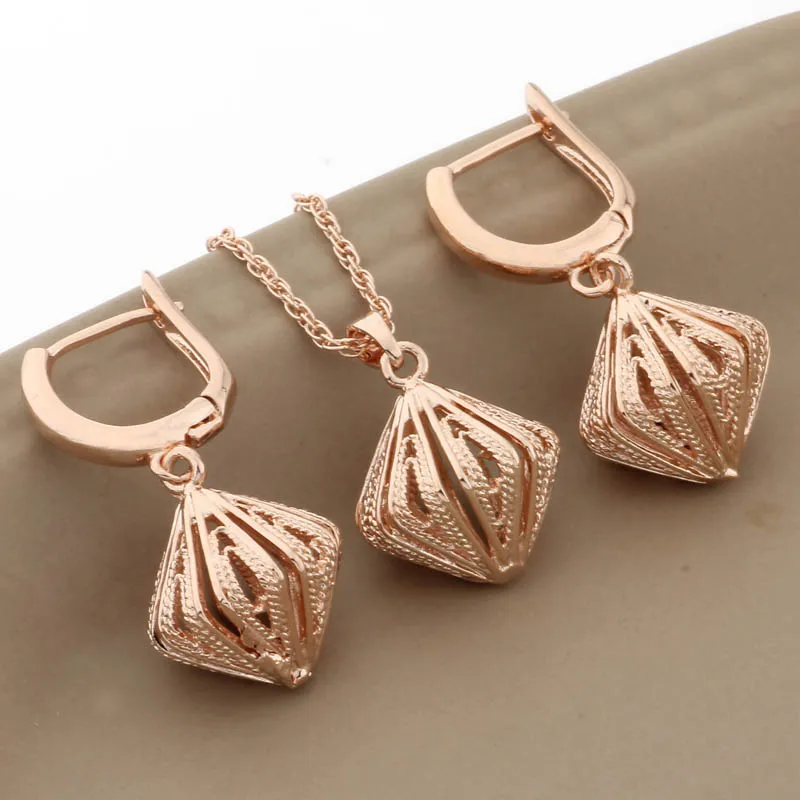 New Unique Classic Hollow Elegant Female Set 585 Rose Gold Color Bridal Jewelry Sets Wedding Jewelry Sets