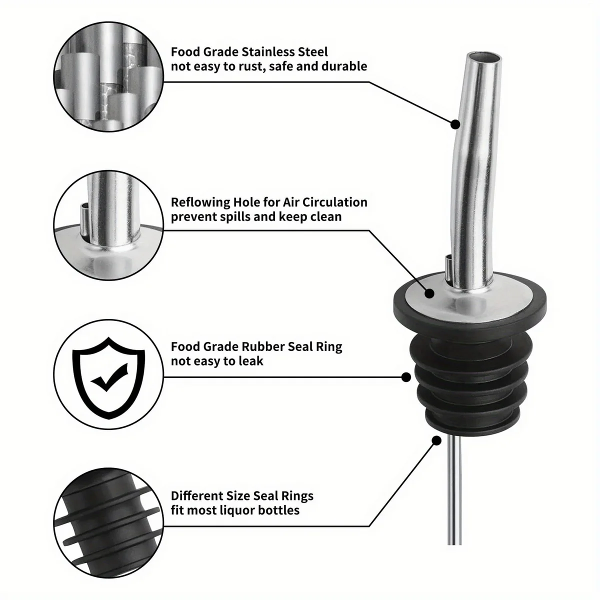 Wine Pourer, Premium Aerating Pourer And Decanter Spout, Liquor Bottle Pourers, Wine Pourers No Drip, Cocktail Making Tools