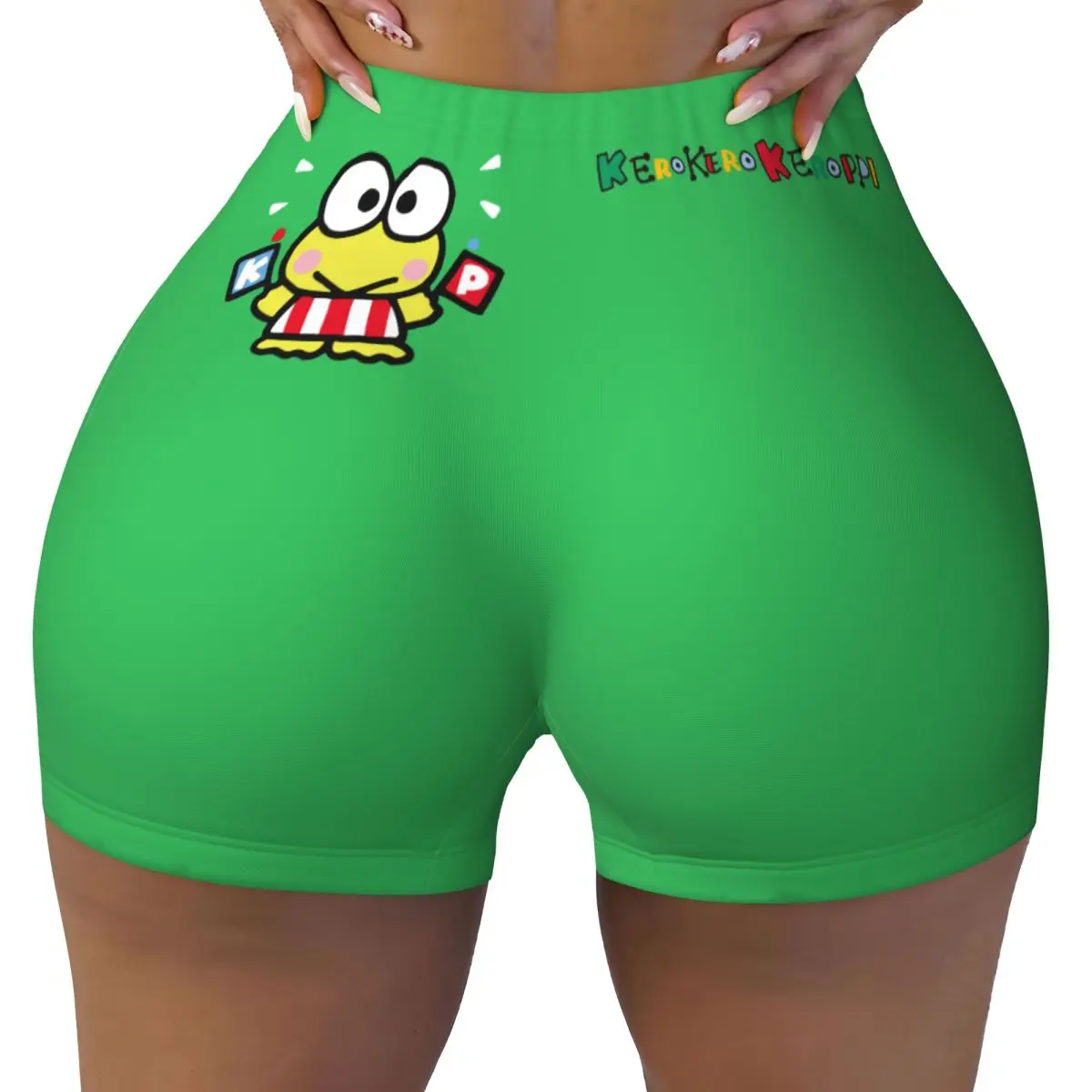 

Custom Women Keroppi Cute Cartoon Workout Yoga Shorts Big-eyed Frog Anime Gym Athletic Biker Running Shorts