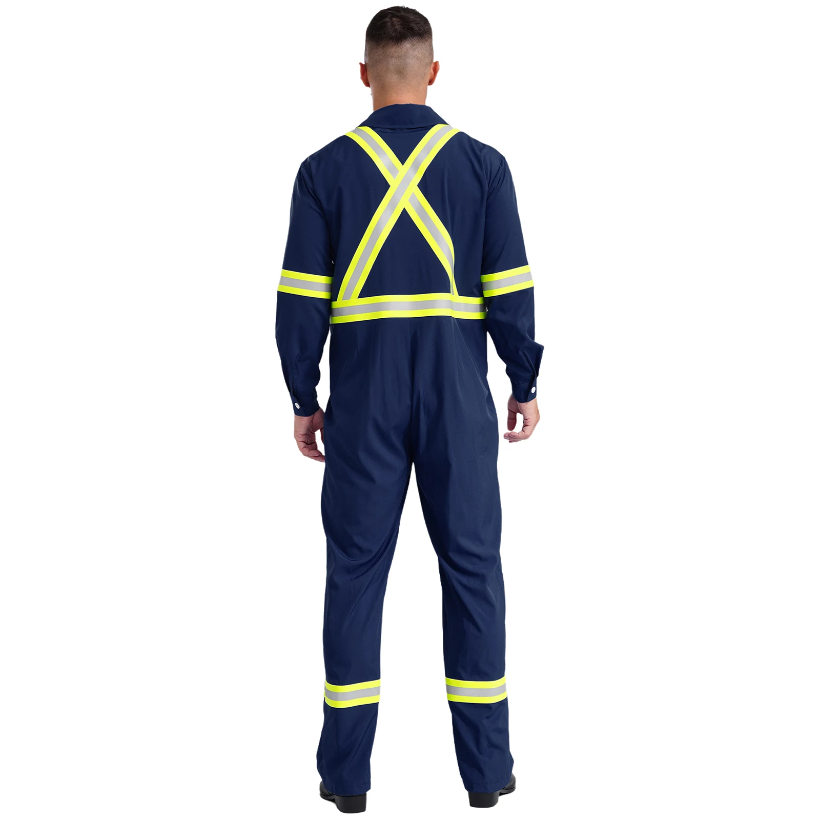 Men's High Visibility Reflective Stripes Coveralls Reflective Safety Mechanics Jumpsuits with Multiple Pockets Working Uniform