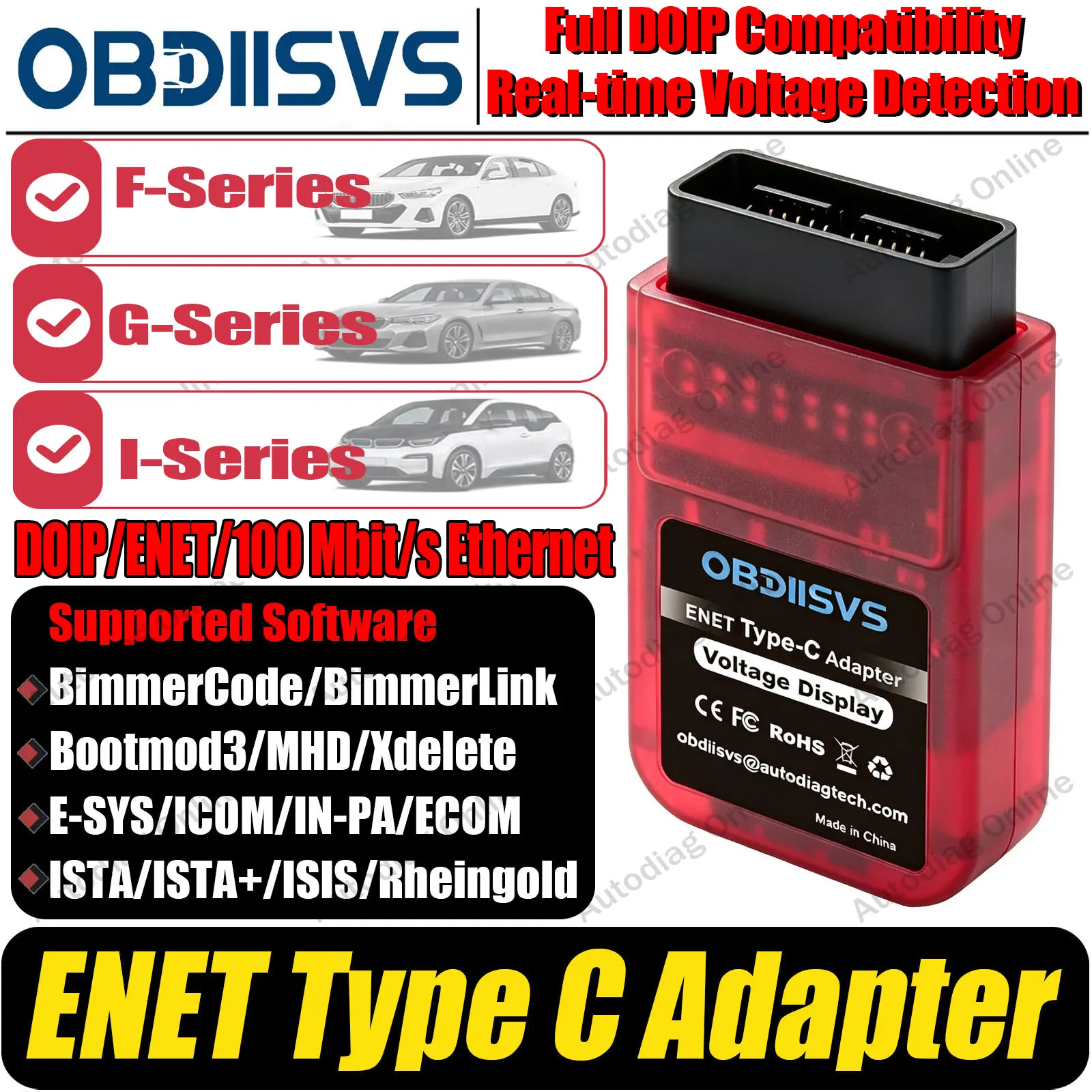 ENET Adapter Type C For F/G/I/Mini Series Fault Codes ECU Programming for MHD/Xdelete/BimmerCode/Bootmod3 DOIP OBD2 Diagnostic