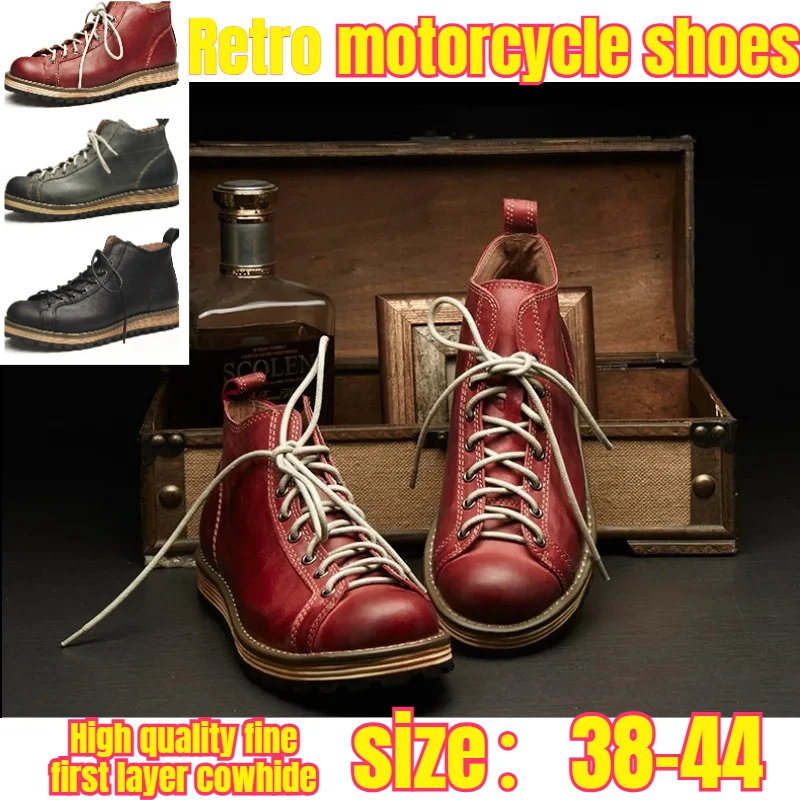 

Motorcycle Riding Boots Men's Retro Leather Big Head Shoes British Work Thick Soles High Top Casual Boots 38-44