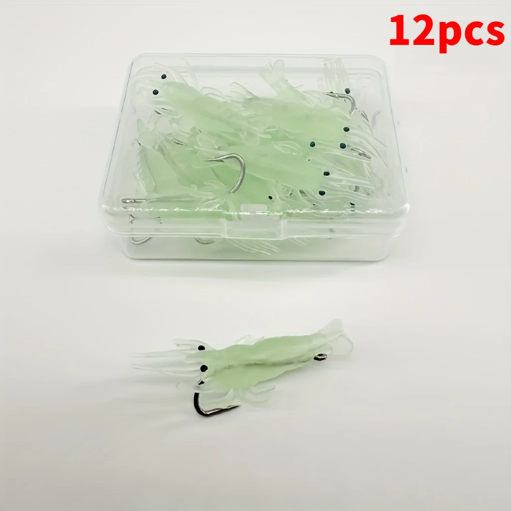1 Packung Leuchtende Garnelen-Köder - Leuchtender Weichplastikköder mit Haken | Realistische Angelausrüstung für Süß- und Salzwasser