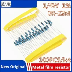 Resistencia de película metálica 100, 1/4W, 1% piezas, 0R ~ 22M, 10R, 22R, 1R, 6.8R, 1K, 2,2 K, 4,7 K, 6,8 K, 10K, 33K, 68K, 100K, 6,8 M, 10M, 2K2, 4K7 resistencia ohm