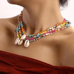 Bohemian Colorful Rice Bead Chain Necklace For Women Summer Beach Shell Starfish Pendant Choker Female Boho Jewelry Gift