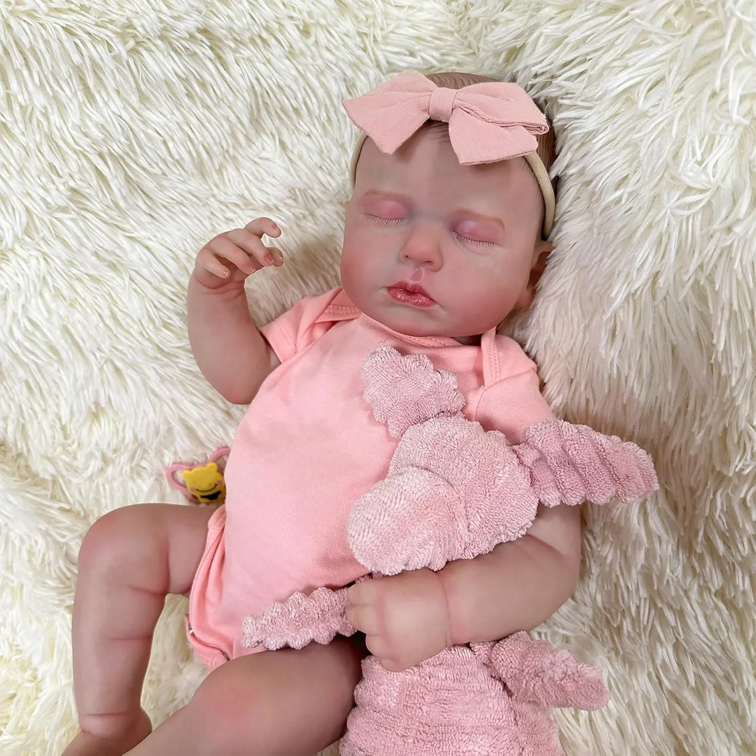 19inch Loulou Sleeping Full Vinyl Girl Body Newborn Reborn Doll Lifelike Cuddly Baby with Visible Veins Hand Draw Hair