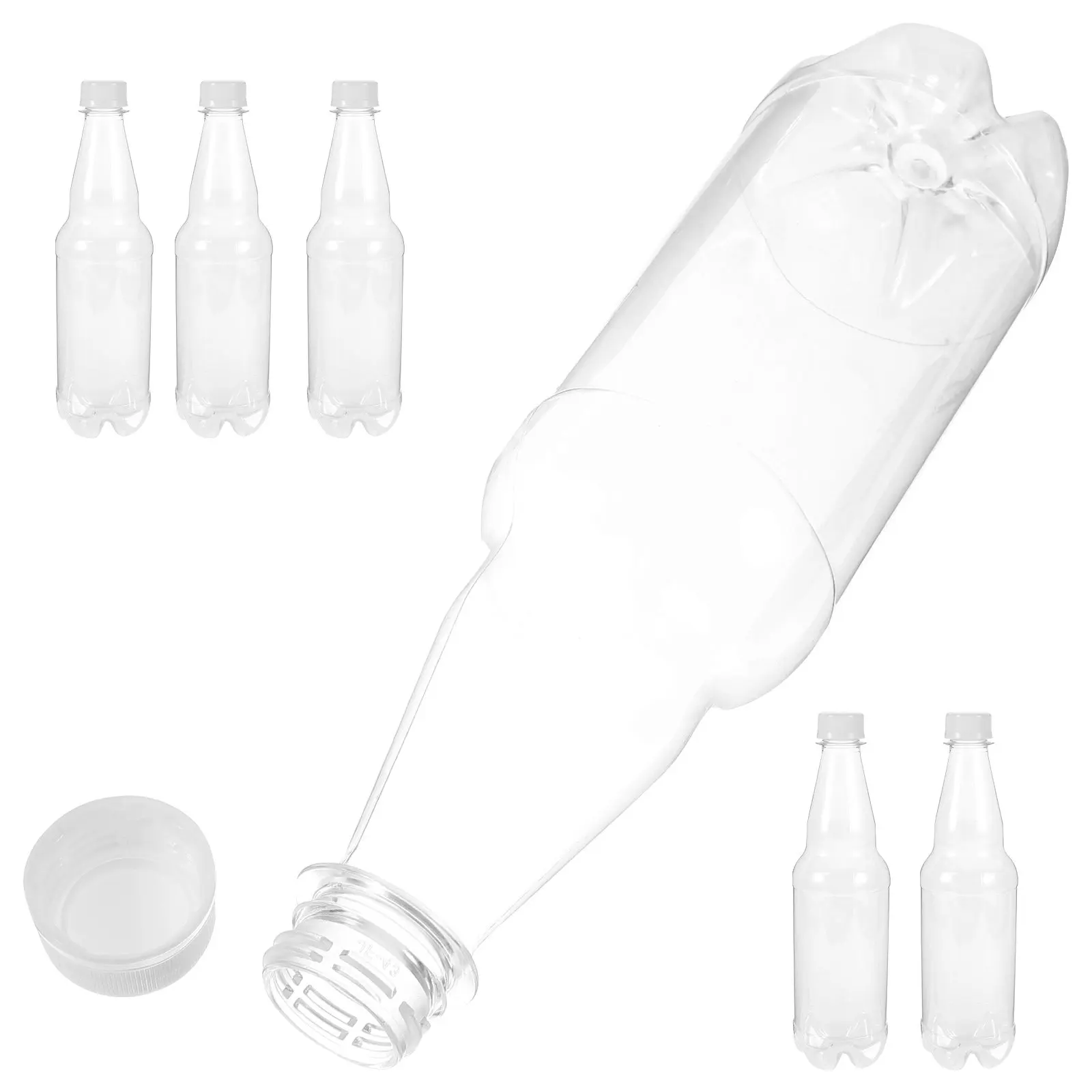 6Pcs Pet Transparent Juice Bottles Reusable Clear Drink Bottles Flat Bottom Leak Proof for Parties Classrooms Outdoor Daily Use
