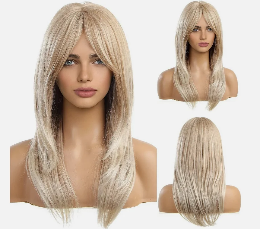 Long Layered Cut Omber Blonde Wigs for Women Synthetic Hair Wig with Bangs 23