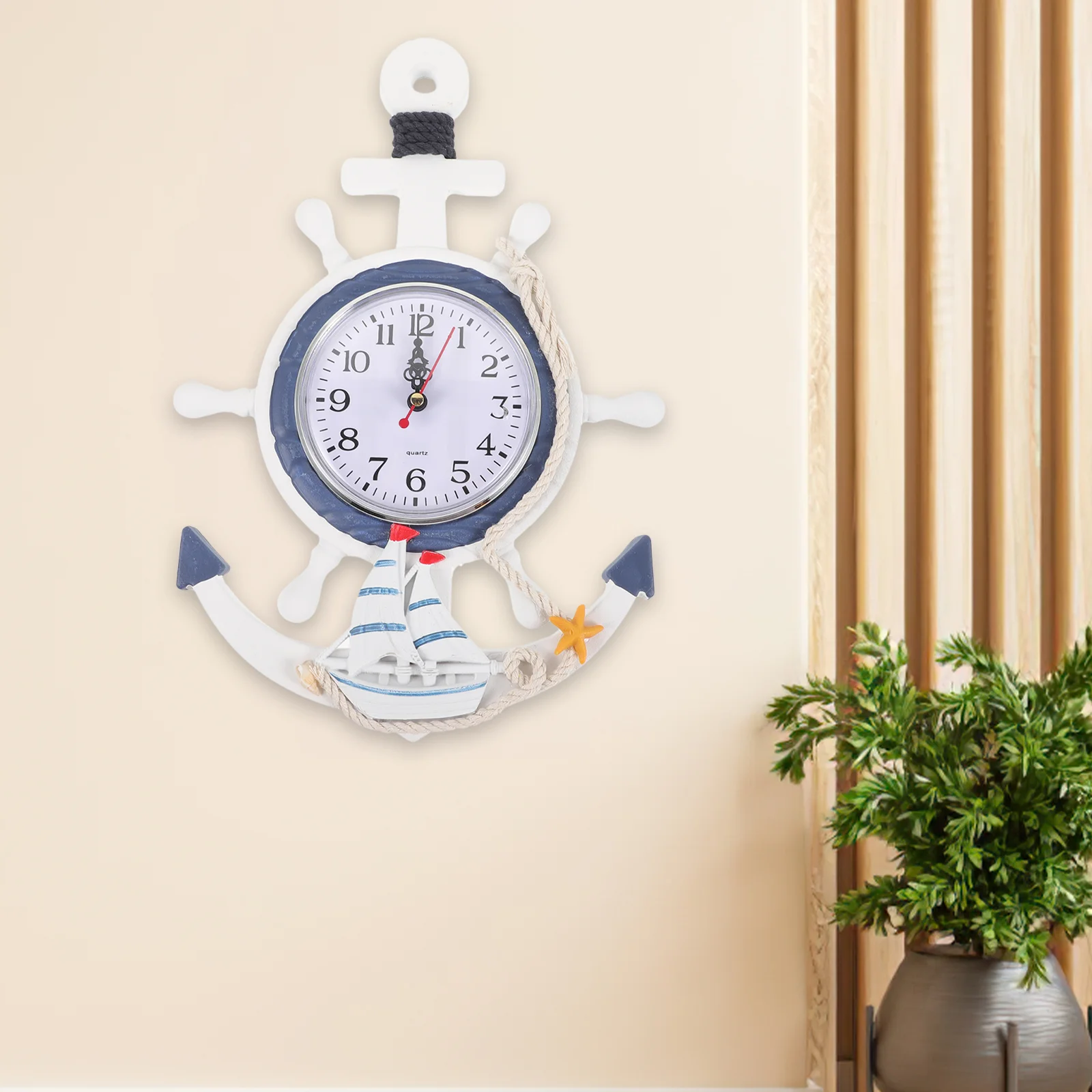 Nautical Decor Large Digital Wall Clock Anchor Ocean Ships Wheel Mediterranean Style