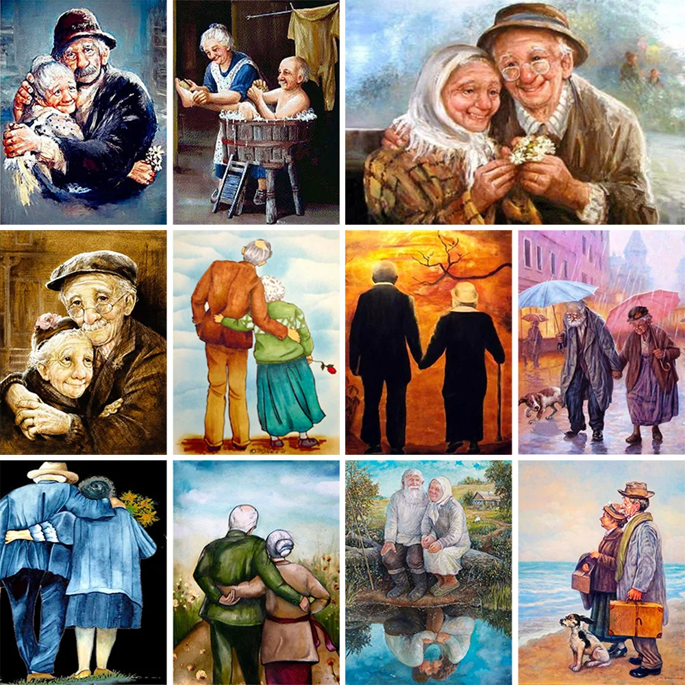

5D Diamond Painting Grandpa and Grandma Mosaic Rhinestone Kit DIY Full Square Round Diamond Cross Stitch Portrait Art Home Decor